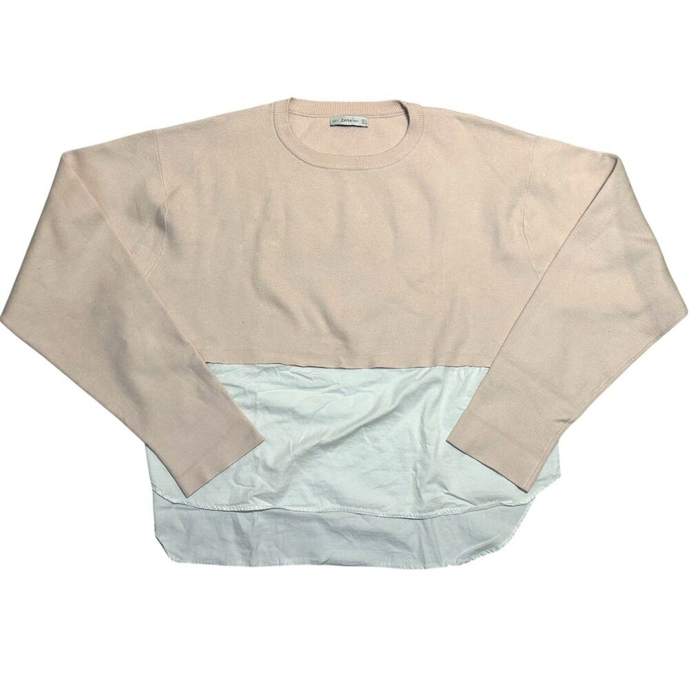 Zara Knit Pink Cropped Sweater Shirt Bottom Women's Size M Long Sleeve Pullover